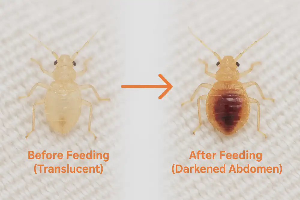 Bed bug nymph showing translucent body before first blood meal